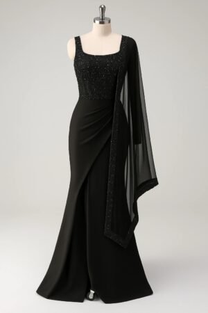 Black Sequined Draped Gown