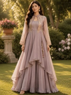 Mauve Layered Anarkali Gown