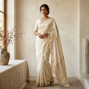 Ivory Silk Banarasi Saree